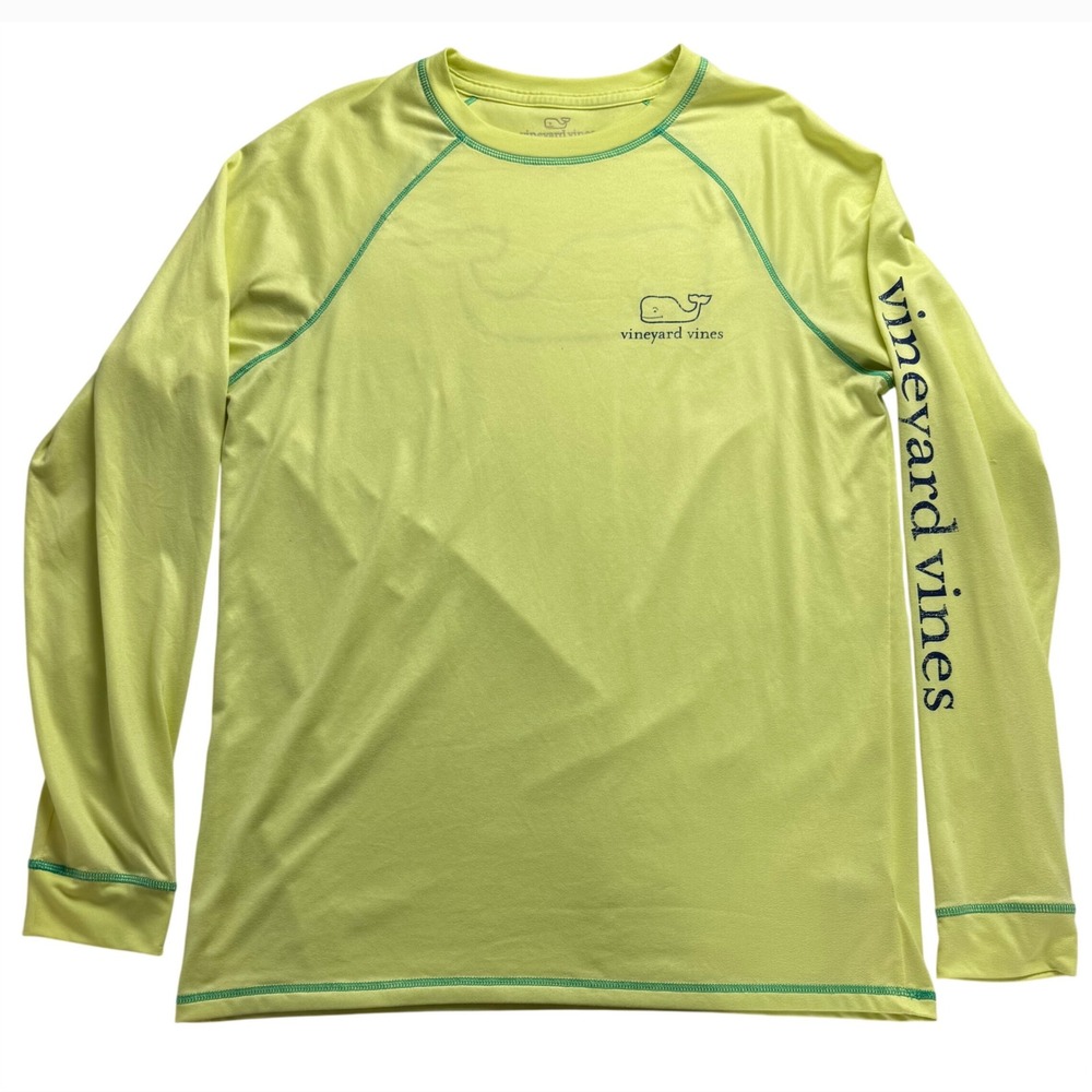 Vineyard Vines Performance Shirt Mens Small Neon Yellow Long Sleeve Whale Logo